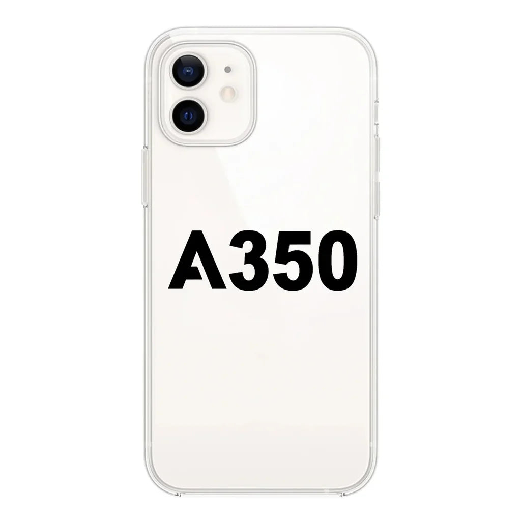 Airbus A350 Flat Text Transparent Silicone aviation design on transparent iPhone case for iPhone.