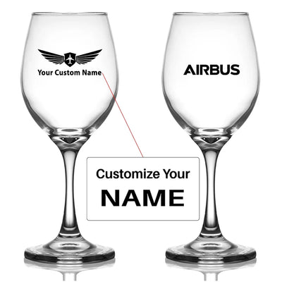 Customisable Airbus & Text Wine Glass