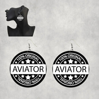 100 Original aviation drop earrings, wood with metal hooks body with engraved detail.
