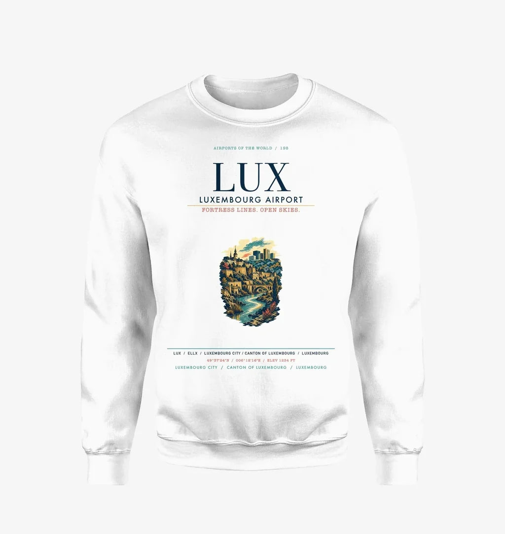 Luxembourg Airport (LUX) design on white sweatshirt