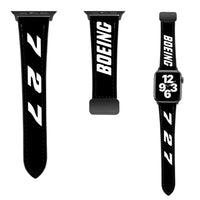 Thumbnail for Boeing 727 Flat Text leather apple watch band - black