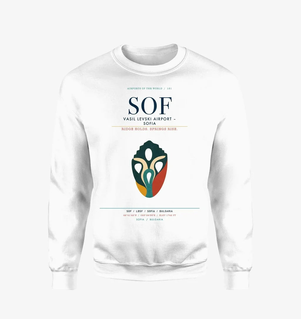 Vasil Levski Airport – Sofia (SOF) design on white sweatshirt