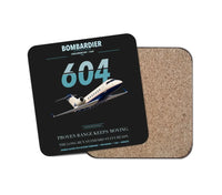 Thumbnail for Bombardier Challenger 604 design on black 1 piece coaster