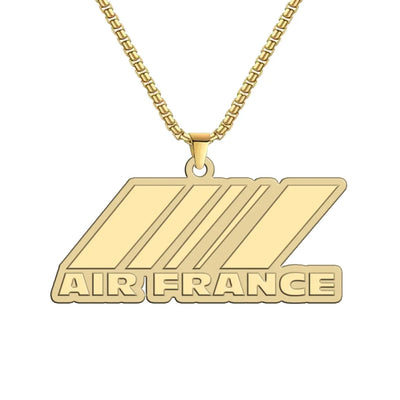 Air France Airlines aviation-themed hollow necklace, polished metal.
