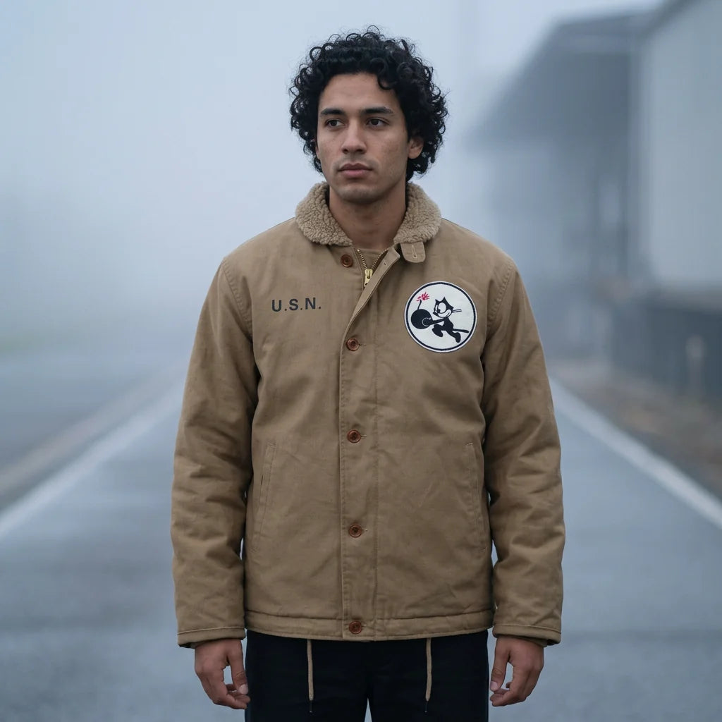 Pilot jacket on model — editorial