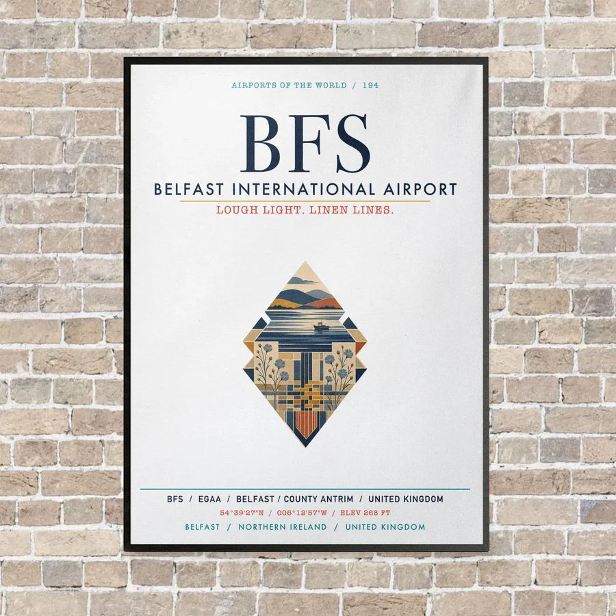 Belfast International Airport BFS vertical canvas print - framed - white background