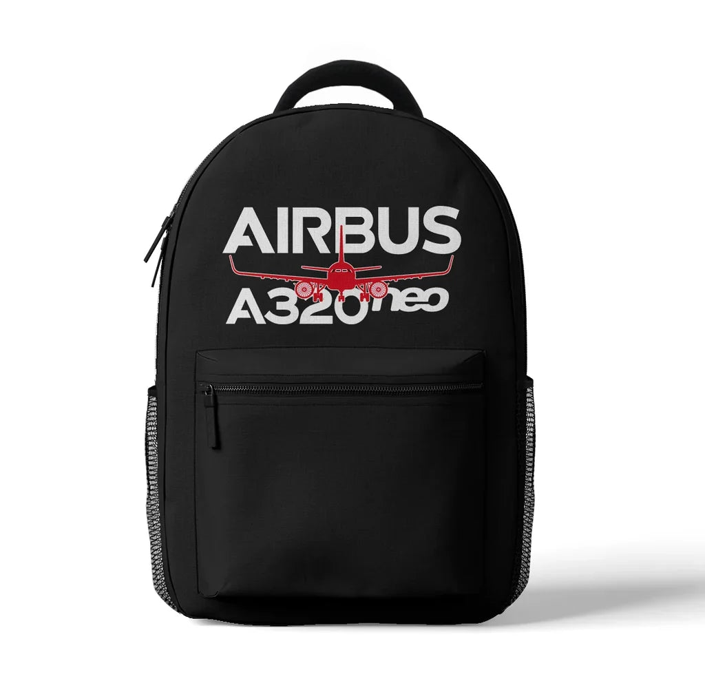 Amazing Airbus A320neo aviation print backpack, durable polyester.