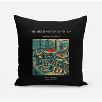 Thumbnail for VINTAGE G4127 - The Heliport Downtown - Designed Pillows design on black