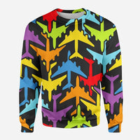 Thumbnail for Super Colourful Airplanes aviation design printed on soft cotton blend 3D sweatshirt.