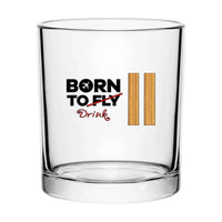 Thumbnail for Born To Drink & 2 Lines aviation design on whiskey glass, special-edition crystal cut.