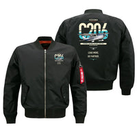 Thumbnail for Cessna 206 Stationair design on black bomber jacket, double-side print