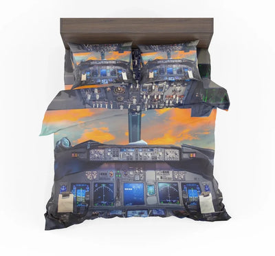 Amazing Boeing 737 Cockpit aviation print bedding set, soft cotton blend.
