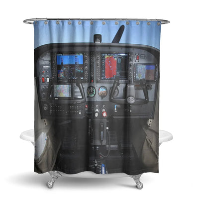 Cessna 172 Cockpit aviation design on waterproof polyester shower curtain.