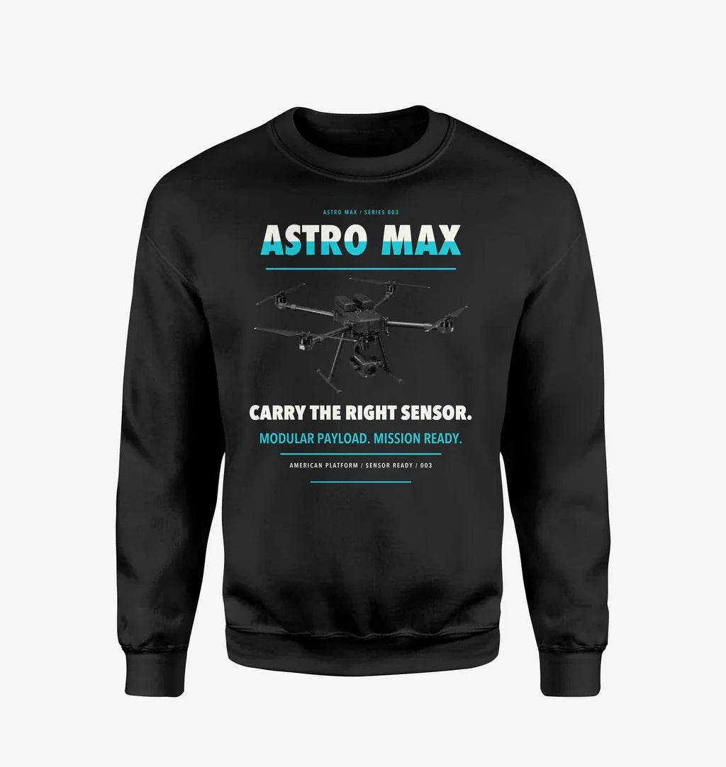 Freefly Astro Max design on black sweatshirt