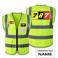Thumbnail for Flat Colourful 787 aviation design printed on high-visibility reflective fabric reflective vest.