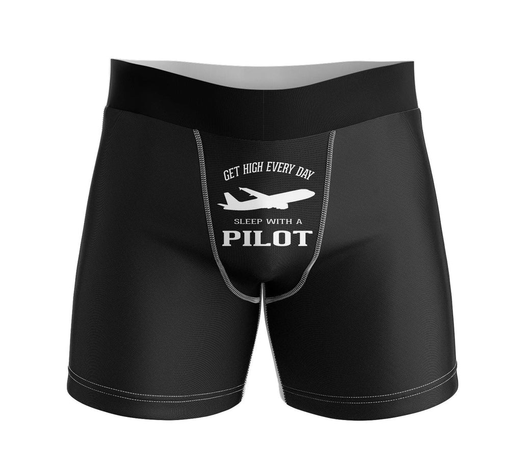 Get High Every Day Sleep With A aviation design on soft cotton blend men's boxers.