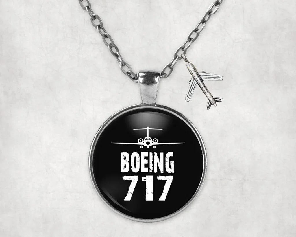 Side view of Boeing 717 & Plane aviation necklace in stainless steel, polished finish.