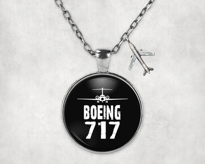 Side view of Boeing 717 & Plane aviation necklace in stainless steel, polished finish.