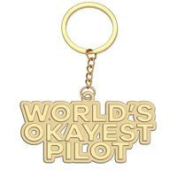Thumbnail for World's Okayest aviation hollow key chain in polished alloy.