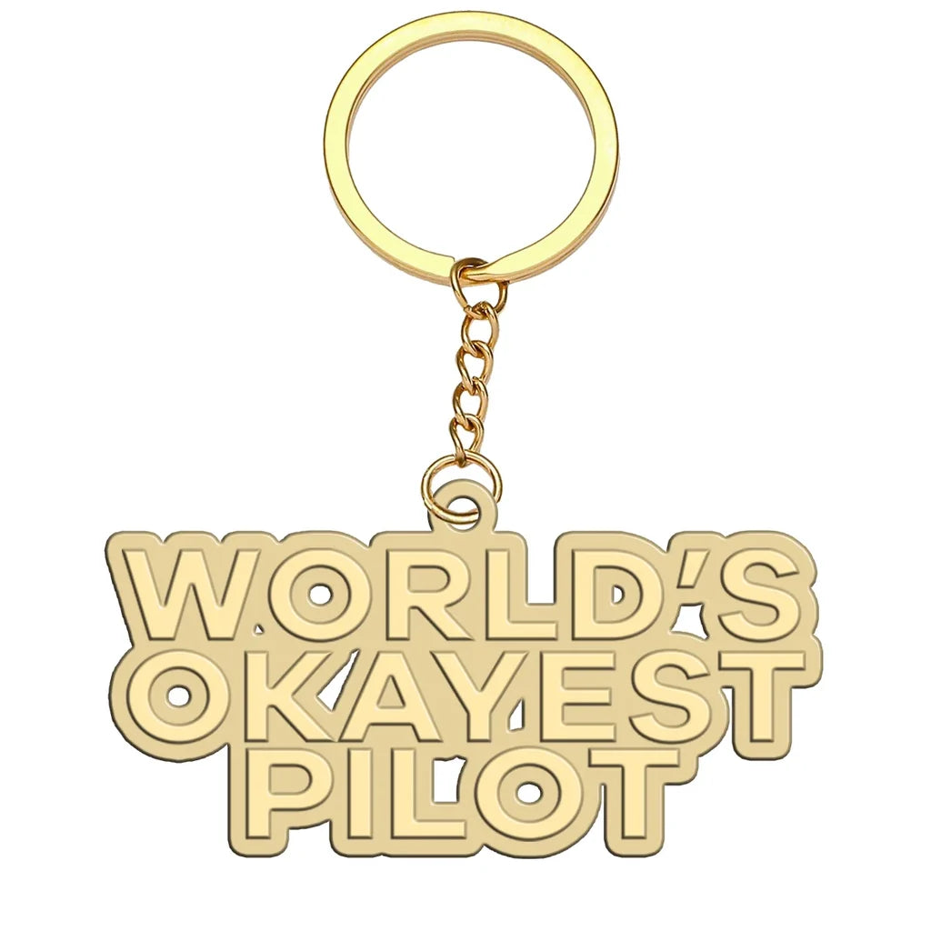 World's Okayest aviation hollow key chain in polished alloy.