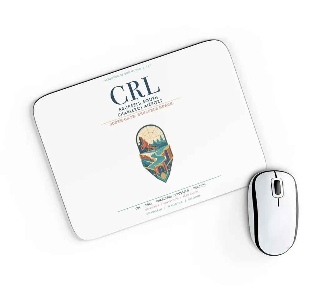 Brussels South Charleroi Airport (CRL) design on white rectangle mouse pad
