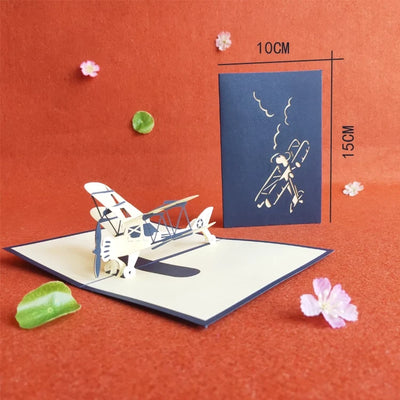 Retro Airplanepilot Blue Paper Cuttings 3D greeting card aviation pilot essential in premium aviation-grade build.