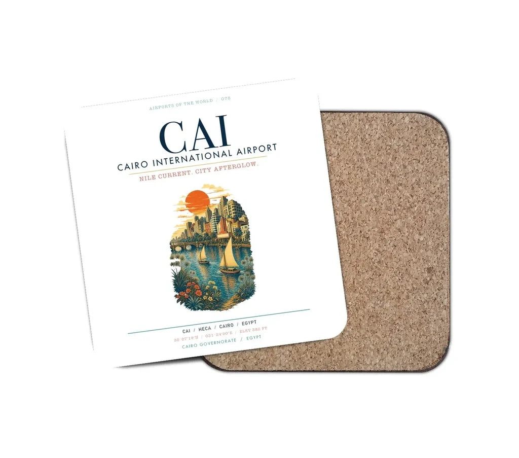 Cairo International Airport (CAI) design on white 1 piece coaster