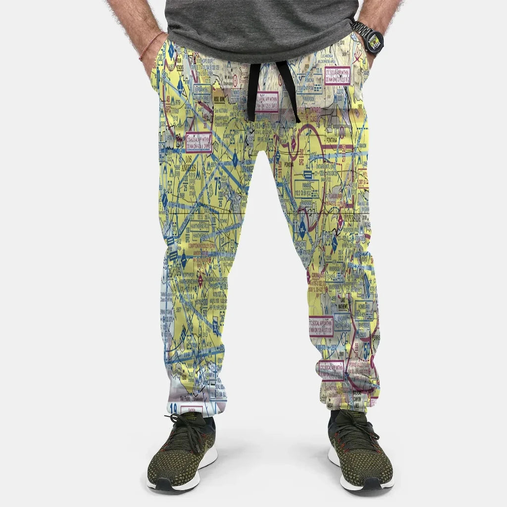 VFR Chart aviation design on soft cotton blend 3D-printed sweatpants.