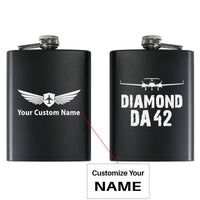 Thumbnail for Diamond DA42 & Plane aviation design on stainless hip flask, compact pocket-size flask.