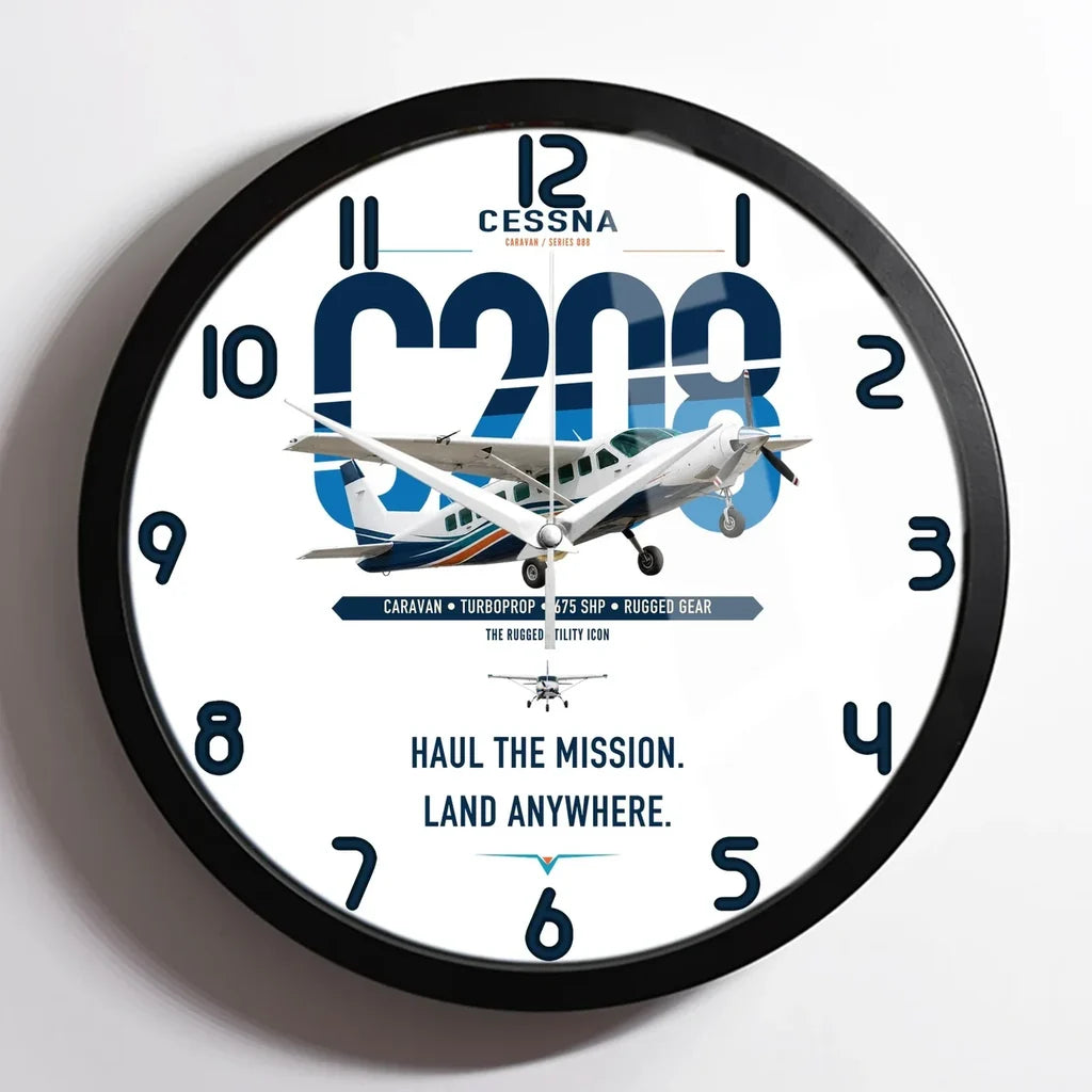 Cessna 208 Caravan design on white framed wall clock