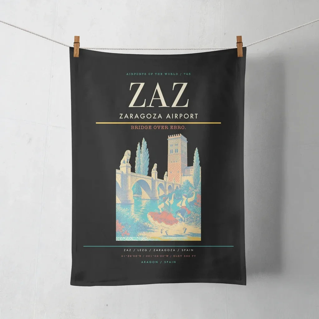 Zaragoza Airport (ZAZ) design on black towel