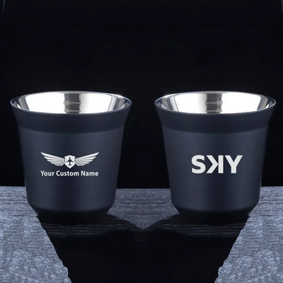 SKY Airline aviation design on double-wall coffee mug, vacuum-insulated double-wall.