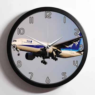 ANA's Boeing 777 aviation design on premium wood and metal wall clock.