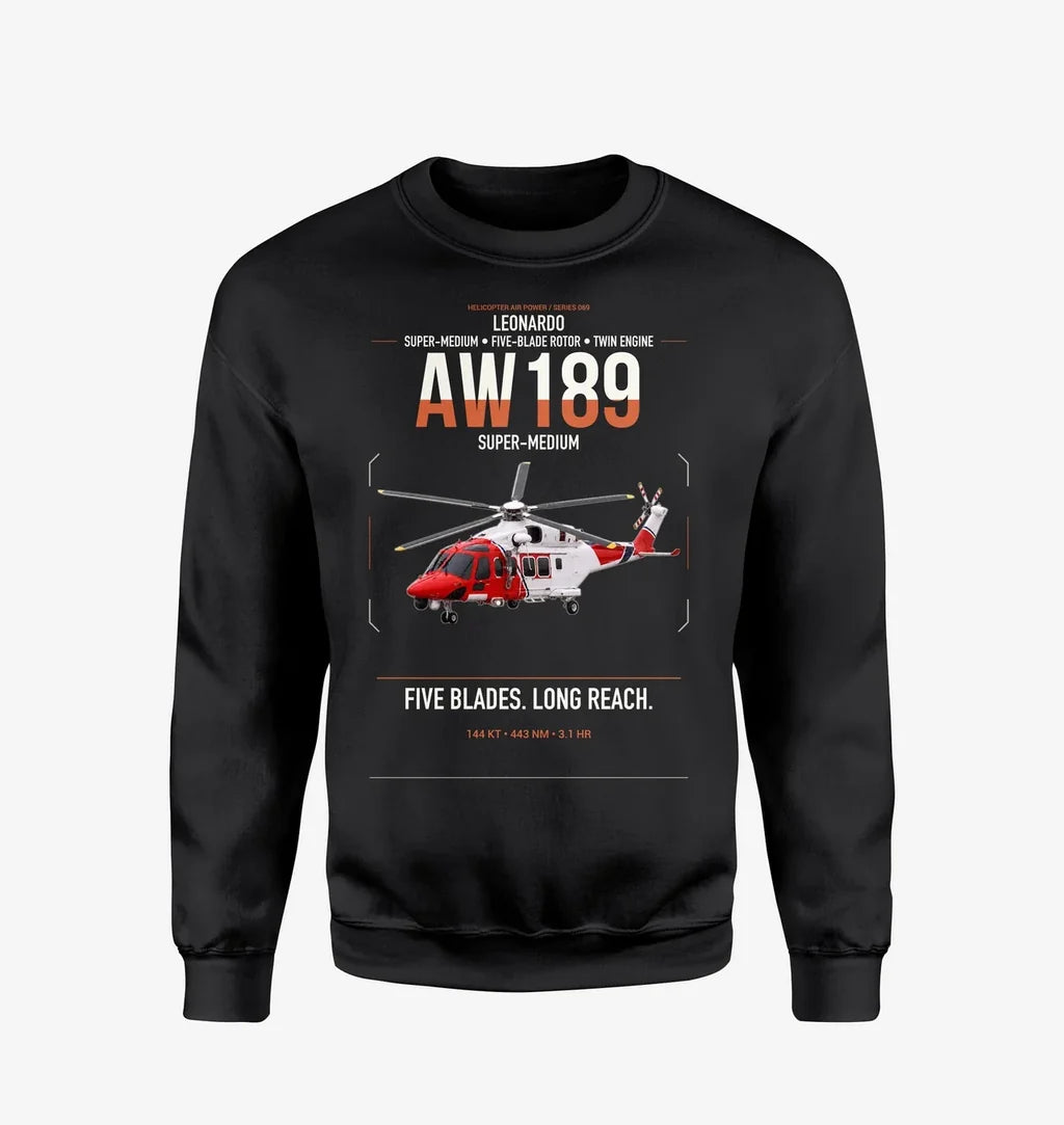 Leonardo AW189 design on black sweatshirt