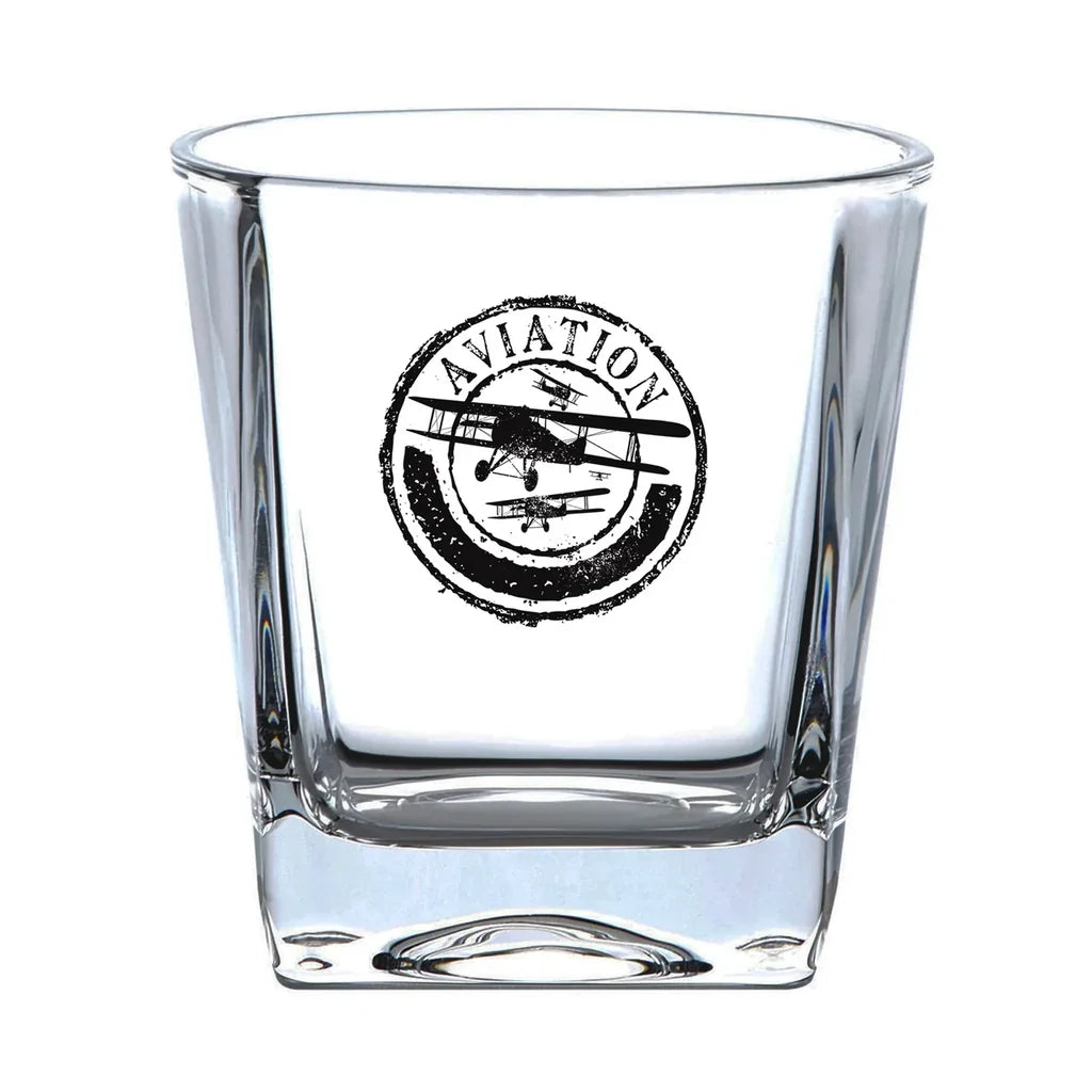 Aviation Lovers aviation design on whiskey glass, crystal-clear premium glassware.
