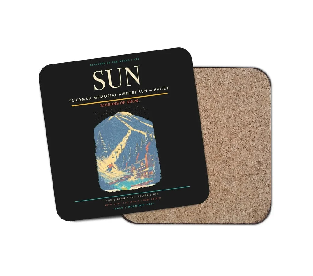 Friedman Memorial Airport (SUN) design on black 1 piece coaster