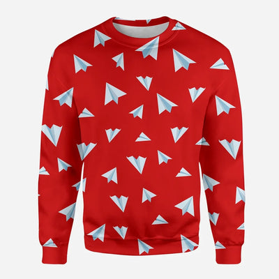 Paper Airplanes (Red) aviation design printed on soft cotton blend 3D sweatshirt.