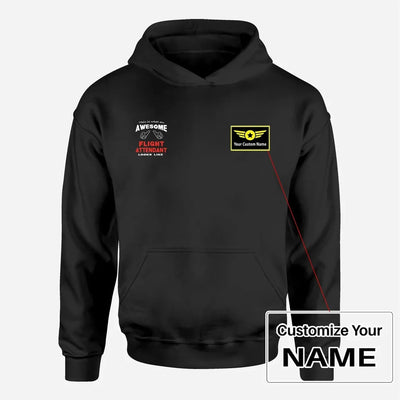 Flight Attendant aviation design on soft cotton blend men's hoodie with small chest logo.