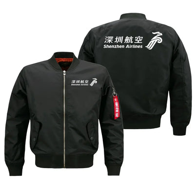 Shenzhen Airlines logo on black bomber jacket