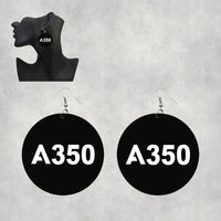 Thumbnail for Airbus A350 Flat Text aviation drop earrings, wood with metal hooks body with engraved detail.