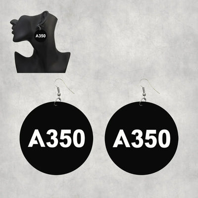 Airbus A350 Flat Text aviation drop earrings, wood with metal hooks body with engraved detail.