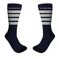 Thumbnail for Pilot Epaulette (Silver) 4 Lines + NAME aviation design on soft cotton blend socks.