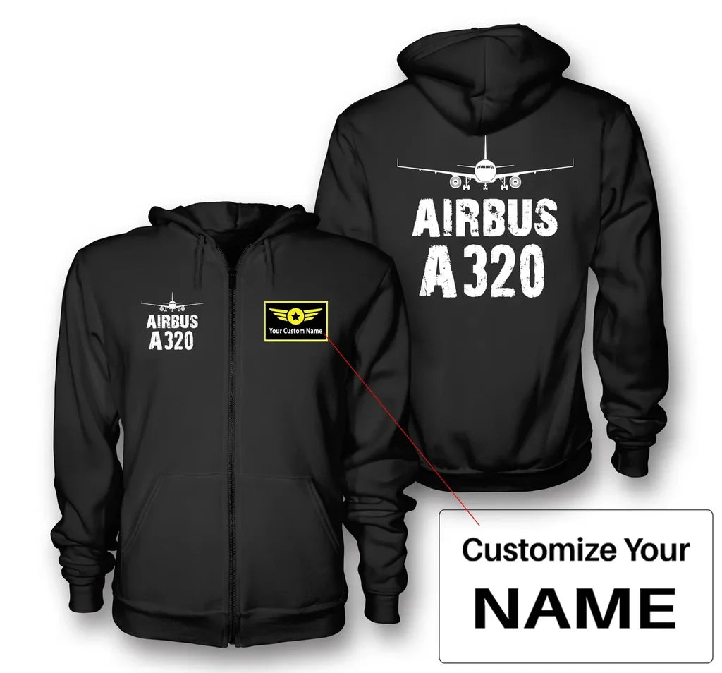 Airbus A320 & Plane aviation design on soft cotton blend zipped hoodie.