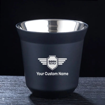 Custom Name (Badge 5) aviation design on double-wall coffee mug, vacuum-insulated double-wall.