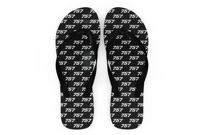 Boeing 757 Flat Text Slippers (Flip Flops) aviation design on durable rubber sole slippers and flip-flops.