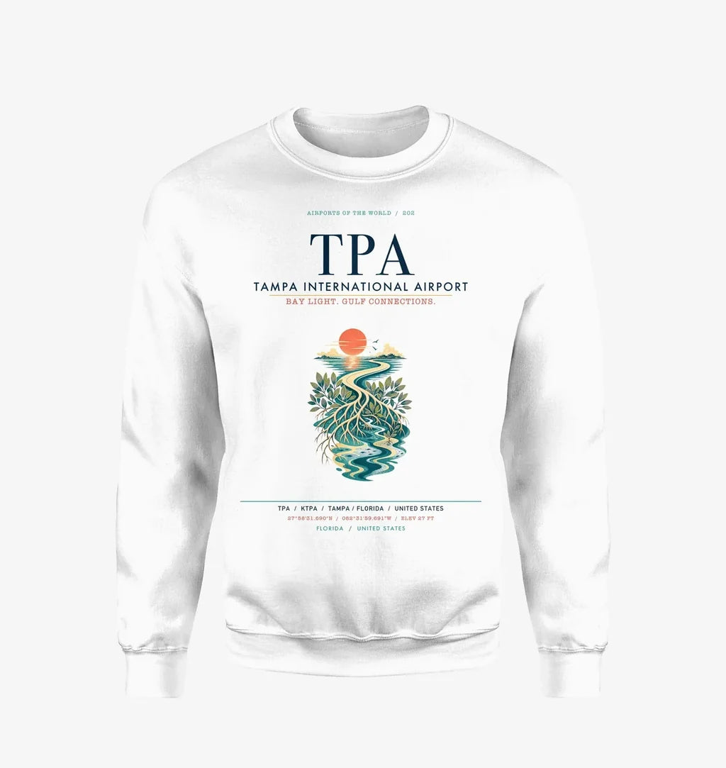 Tampa International Airport (TPA) design on white sweatshirt