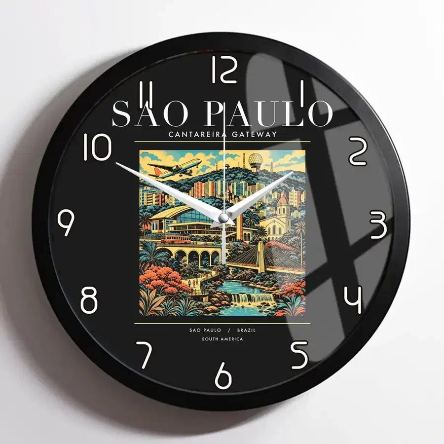 SAO PAULO - Poster - Wall Clock Framed - Black