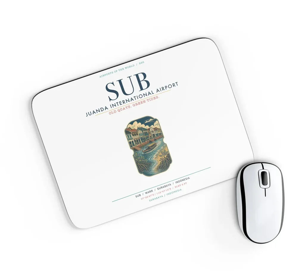 Juanda International Airport Surabaya (SUB) design on white rectangle mouse pad