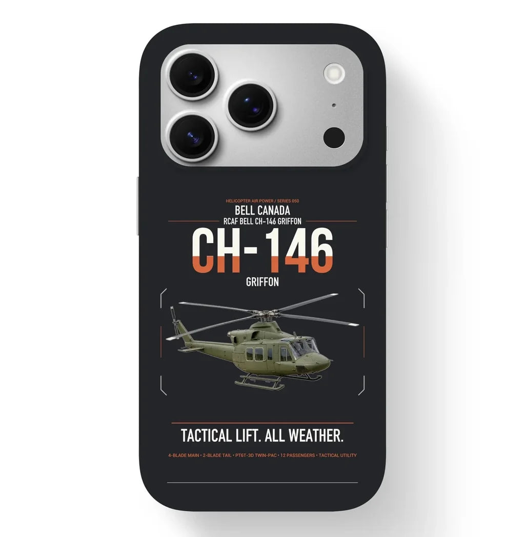 Bell Canada CH-146 Griffon design on black magsafe iphone case, for iPhone 17 Pro