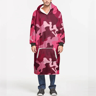 Military Camouflage Red aviation design on soft fleece blanket hoodie.